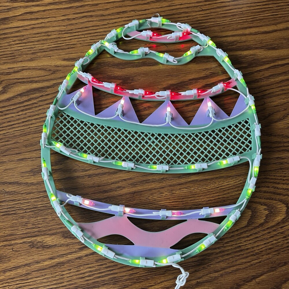 VTG 16” Easter Egg Lighted Plastic Window Hanging Pink Green 80s 90s Decoration